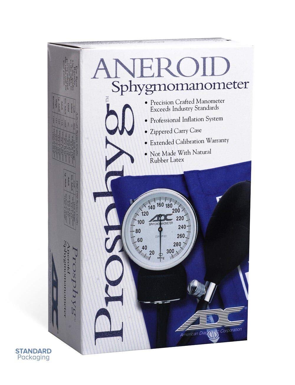 ADC 760-11ABK Prosphyg Model 760 Pocket Aneroid Sphygmomanometer with Adcuff Nylon Blood Pressure Cuff, Adult, Black