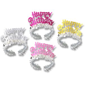 happy birthday tiaras w/fringe (asstd colors) party accessory (1 count)