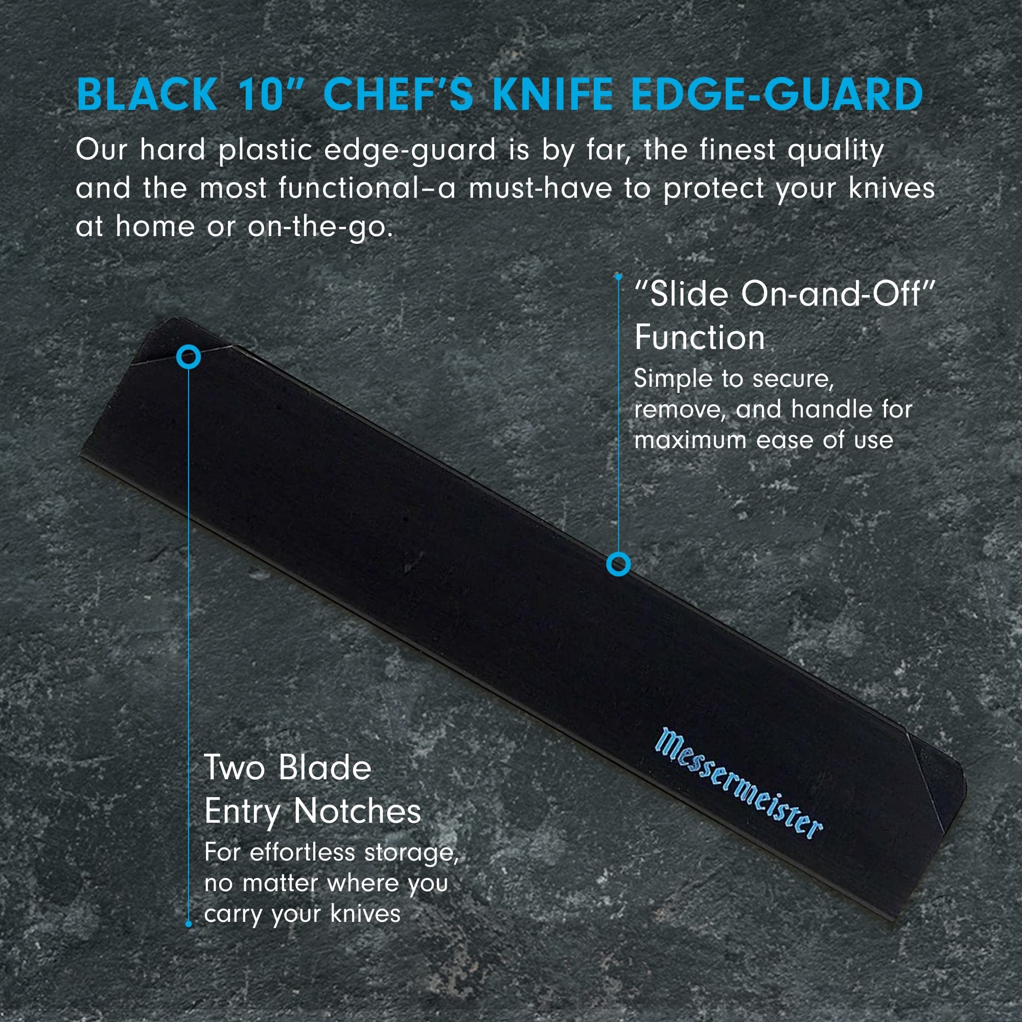 Messermeister 10” Chef’s Edge-Guard, Black - Fashionable & Functional Knife Protector for Chef’s & Wide-Blade Knives - 2 Blade Entry Notches - 10.5” x 1.9375”