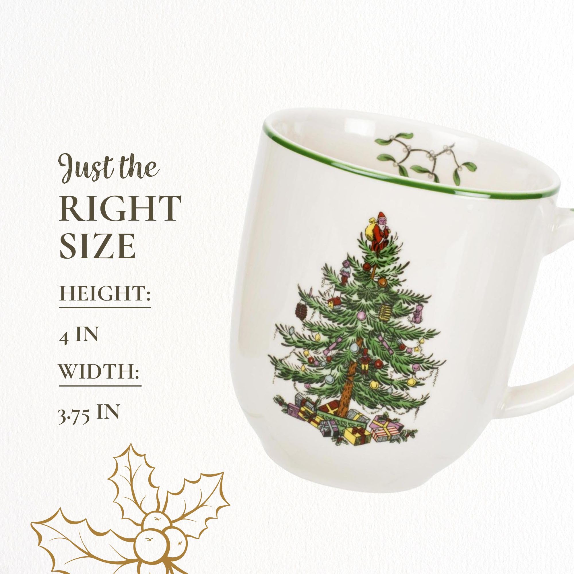 Spode Christmas Tree Cafe Mug - 14 Oz Ceramic Holiday Coffee Mugs for Tea, Hot Chocolate, Lattes - Festive Design with Santa and Christmas Tree Motif - Microwave & Dishwasher Safe