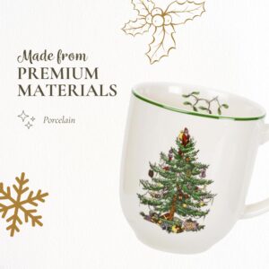 Spode Christmas Tree Cafe Mug - 14 Oz Ceramic Holiday Coffee Mugs for Tea, Hot Chocolate, Lattes - Festive Design with Santa and Christmas Tree Motif - Microwave & Dishwasher Safe