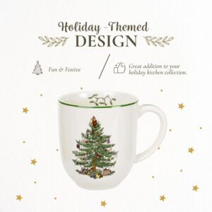 Spode Christmas Tree Cafe Mug - 14 Oz Ceramic Holiday Coffee Mugs for Tea, Hot Chocolate, Lattes - Festive Design with Santa and Christmas Tree Motif - Microwave & Dishwasher Safe