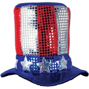 beistle glitz n’ gleam uncle sam top hat, osfm – independence and memorial day party accessory, patriotic stars & stripes novelty photo booth prop, fourth of july festive headwear