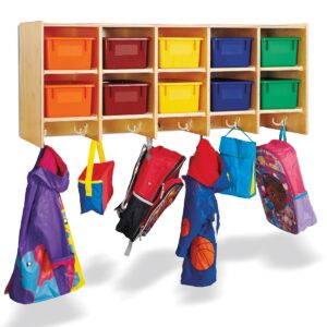 Jonti-Craft 10 Section Wall Mount Coat Locker with Colored Trays