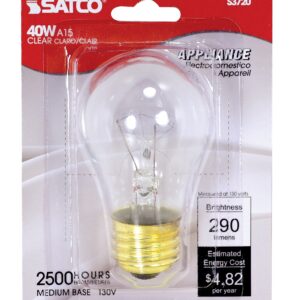 Satco S3720 130V Medium Base 40-Watt A15 Light Bulb, Clear