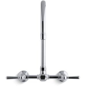 KOHLER K-7338-4-BS HiRise Stainless Wall Mount Bridge Kitchen Faucet, Brushed Stainless