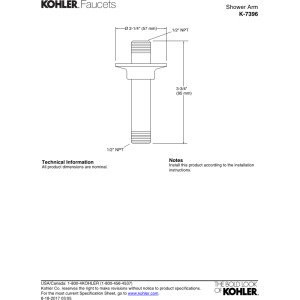 Kohler K-7396-SN 3" Straight Ceiling-Mount Shower Arm & Flange Polished Nickel