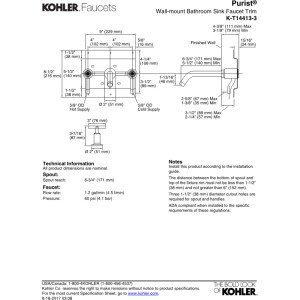 KOHLER K-T14413-3-BV Purist Two-Handle Wall-Mount Lavatory Faucet Trim with 6-1/4" Spout and Cross Handles, Less Drain, Valve Not Included, Vibrant Brushed Bronze