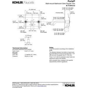 KOHLER K-T14413-3-BV Purist Two-Handle Wall-Mount Lavatory Faucet Trim with 6-1/4" Spout and Cross Handles, Less Drain, Valve Not Included, Vibrant Brushed Bronze