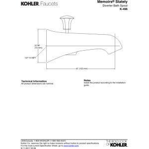 KOHLER K-496-CP Memoirs Wall-Mount Diverter Bath Spout, Polished Chrome