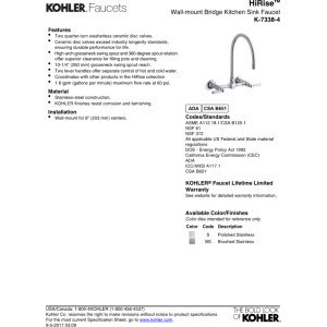 KOHLER K-7338-4-BS HiRise Stainless Wall Mount Bridge Kitchen Faucet, Brushed Stainless