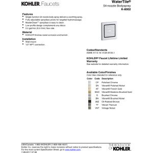 KOHLER WATERTILE® 54 NOZZLE BODY SPRAY