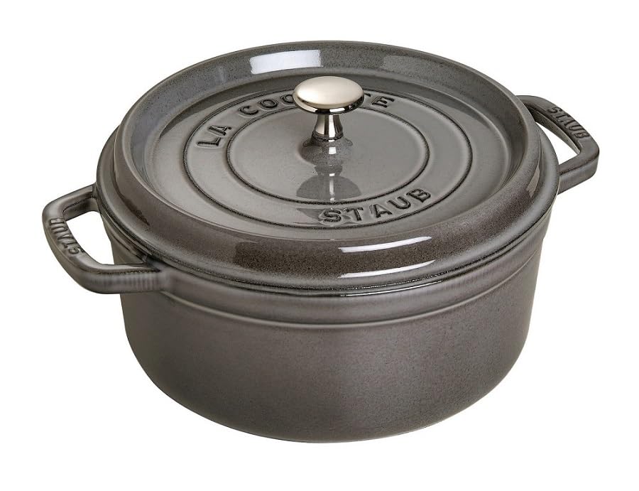 STAUB Cast Iron Roaster/Cocotte, Round, 26 cm, 5 L, Graphite Grey