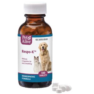 PetAlive Respo-K Tablets - Natural Homeopathic Formula for Pet Respiratory and Cold Symptoms - Reduces Sneezing, Coughing Watery Eyes, Runny Nose and Congestion in Dogs and Cats - 180 Tablets