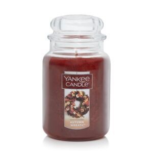 yankee candle autumn wreath scented, classic 22oz large jar single wick aromatherapy candle, over 110 hours of burn time, fall fragrance, perfect for gifting