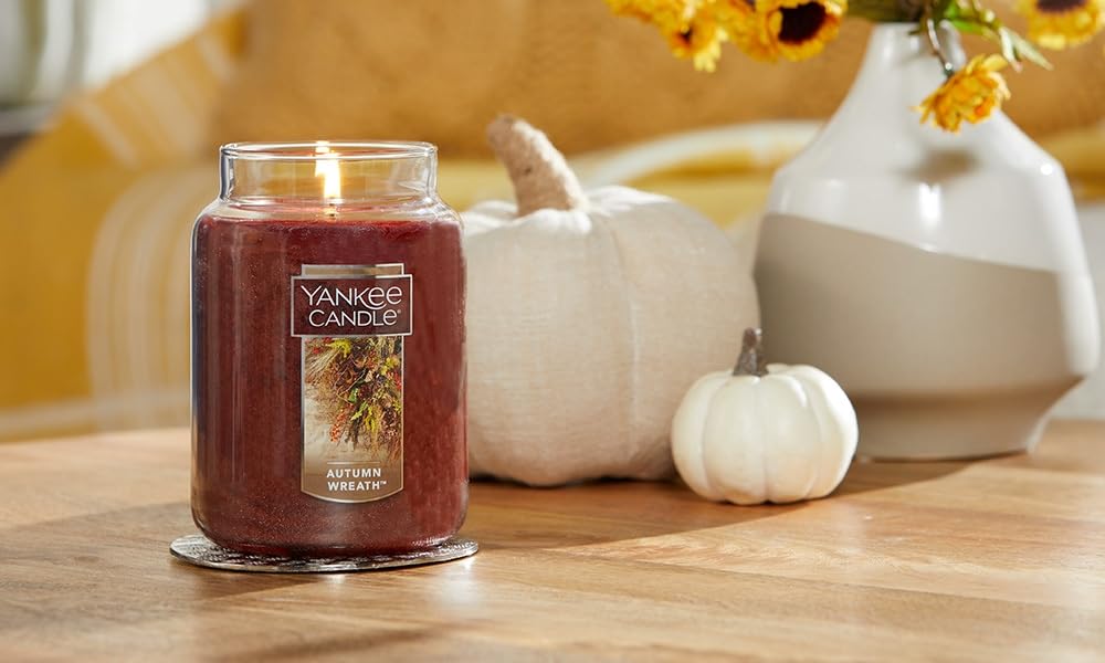 Yankee Candle Autumn Wreath Scented, Classic 22oz Large Jar Single Wick Aromatherapy Candle, Over 110 Hours of Burn Time, Fall Fragrance, Perfect for gifting