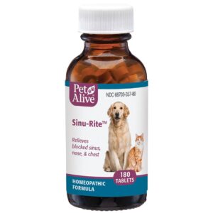 petalive sinu-rite - natural homeopathic formula for allergy-related congestion and acute sinusitis in dogs and cats - 180 tablets