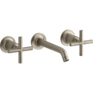 kohler k-t14413-3-bv purist two-handle wall-mount lavatory faucet trim with 6-1/4" spout and cross handles, less drain, valve not included, vibrant brushed bronze