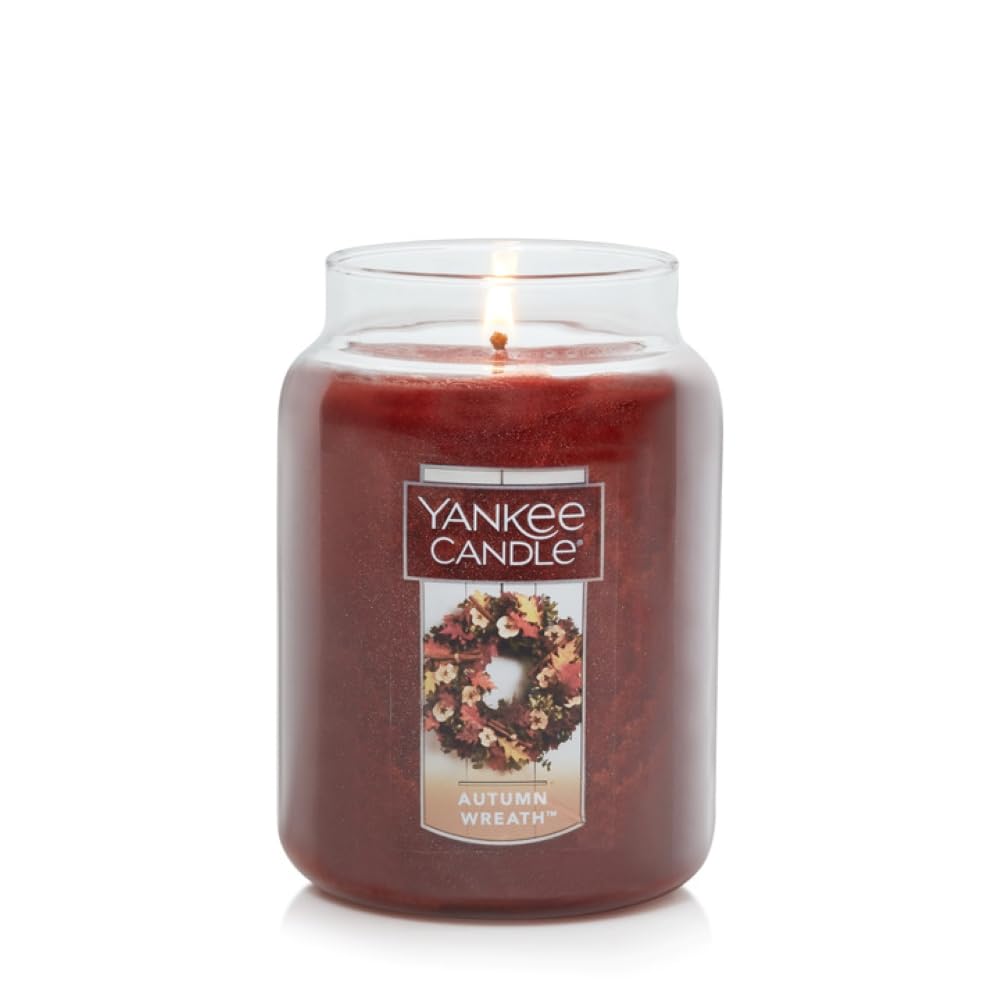 Yankee Candle Autumn Wreath Scented, Classic 22oz Large Jar Single Wick Aromatherapy Candle, Over 110 Hours of Burn Time, Fall Fragrance, Perfect for gifting