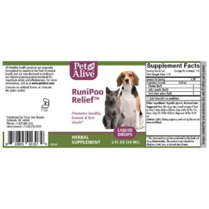 PetAlive RuniPoo Relief - All Natural Herbal Supplement Promotes Health Bowels and Firm Stools in Cats and Dogs - Relieves Common Symptoms of Pet Diarrhea - 59 mL