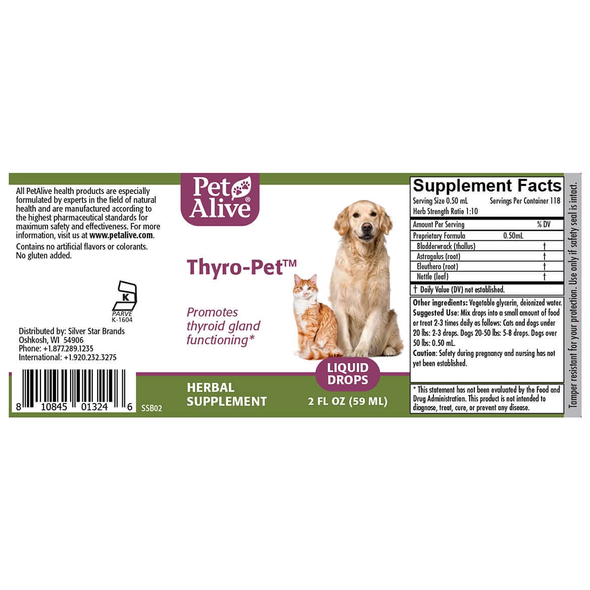 PetAlive Thyro-Pet - All Natural Herbal Supplement Promotes Normal Thyroid Gland Functioning in Dogs and Cats