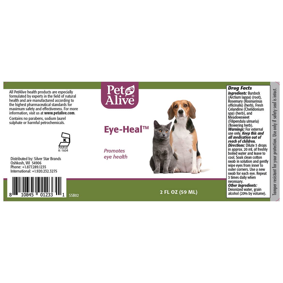 PetAlive Eye-Heal - Natural Herbal Formula Promotes Eye Health in Cats and Dogs - Soothes and Cleanses The Eyes - Supports Removal of Debris - Applies Easily with Cotton Swab - 59 mL