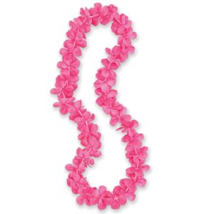 hot pink flower plastic lei - 40" - vibrant & festive hawaiian necklace - perfect for luau, party, tropical theme