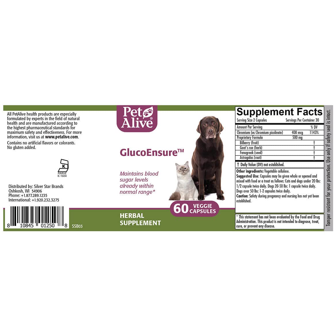 PetAlive GlucoEnsure - All Natural Herbal Supplement for Maintaining Blood Sugar (Glucose) Levels Already in The Normal Range in Pets