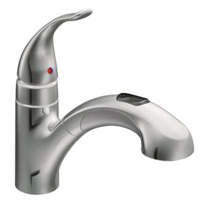 moen integra chrome one-handle pullout kitchen or laundry faucet featuring power clean, 67315c