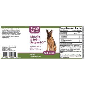 PetAlive Muscle & Joint Support-S for Bone and Joint Health and Comfort, 60 Caps