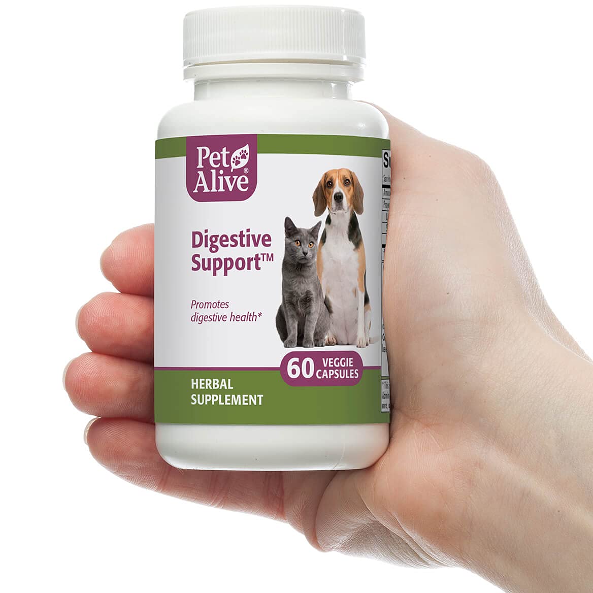 PetAlive Digestive Support - All Natural Herbal Supplement for Cat and Dog Digestive Tract Health - 60 Veggie Caps