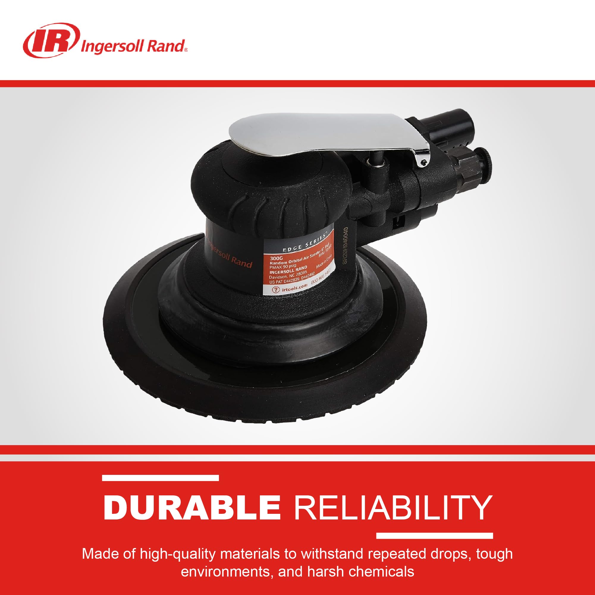 Ingersoll Rand 300G Random Orbital Air Sander, 3/16" Orbit, 6" Pad, 10,000 RPM, 0.2 HP