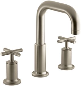 kohler k-t14428-3-bv purist deck-mount high-flow bath faucet trim with cross handles, valve not included, vibrant brushed bronze