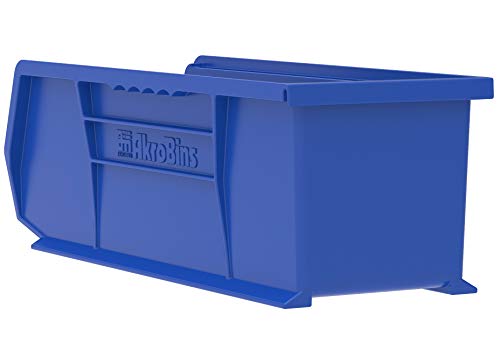 Akro-Mils 30234 AkroBins Plastic Storage Bins, Space-Saving Stackable Bins, Garage Organization Bins, Pantry Organization, Craft Storage, 15-Inch x 5-Inch x 5-Inch, Blue, 12-Pack