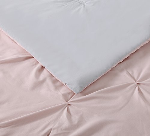 My World Twin XL Pleated 2-Piece Duvet Set, Blush/Silver Grey