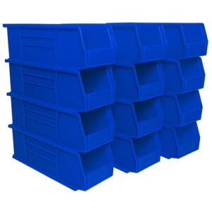 Akro-Mils 30234 AkroBins Plastic Storage Bins, Space-Saving Stackable Bins, Garage Organization Bins, Pantry Organization, Craft Storage, 15-Inch x 5-Inch x 5-Inch, Blue, 12-Pack