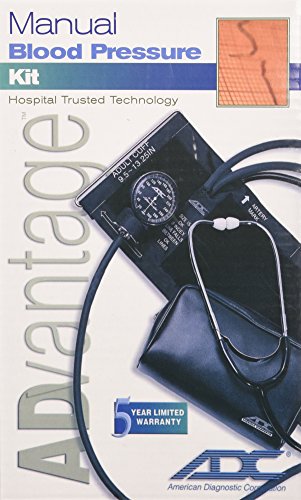 ADC Advantage 6005 Manual Blood Pressure Kit, Includes Attached Stethoscope and Carrying Case, Adult Cuff, Black