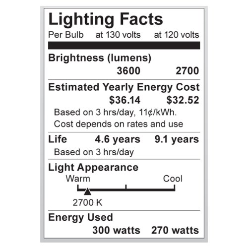 Satco S4960 130-Volt 300-Watt PS25 Medium Base Light Bulb, Frosted