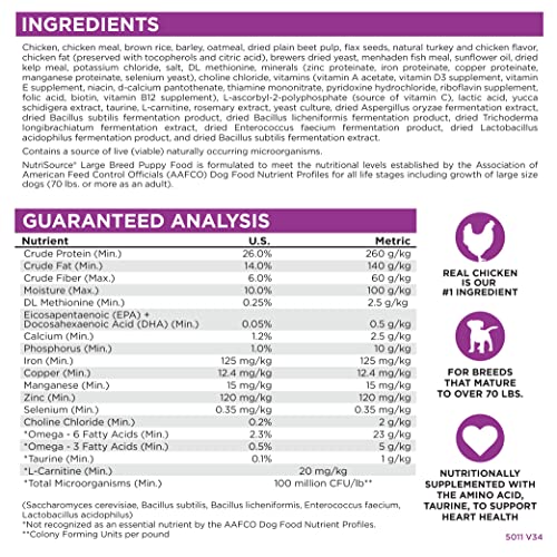 NutriSource Puppy Food, Made with Chicken and Rice, Large Breed, with Wholesome Grains, 30LB, Dry Dog Food