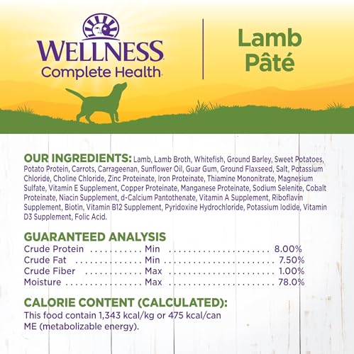 Wellness Complete Health Natural Wet Canned Dog Food, Lamb & Sweet Potato, 12.5-Ounce Can (Pack of 12)