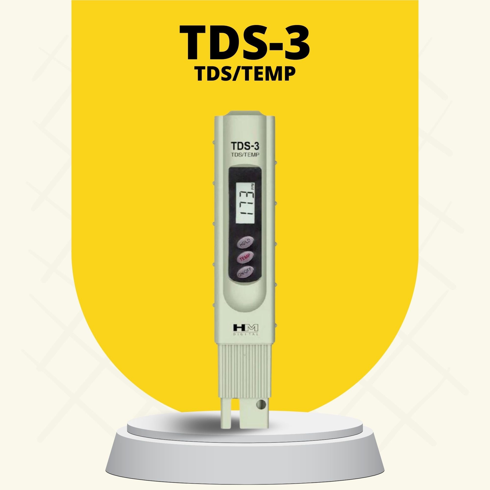 HM Digital TDS-3 Handheld TDS Meter With Carrying Case, 0 - 9990 ppm TDS Measurement Range, 1 ppm Resolution, +/- 2% Readout Accuracy