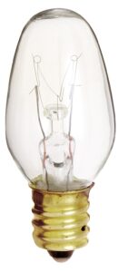 satco s3791 120v 2/card candelabra base 7-watt 7c7 night light bulb, clear