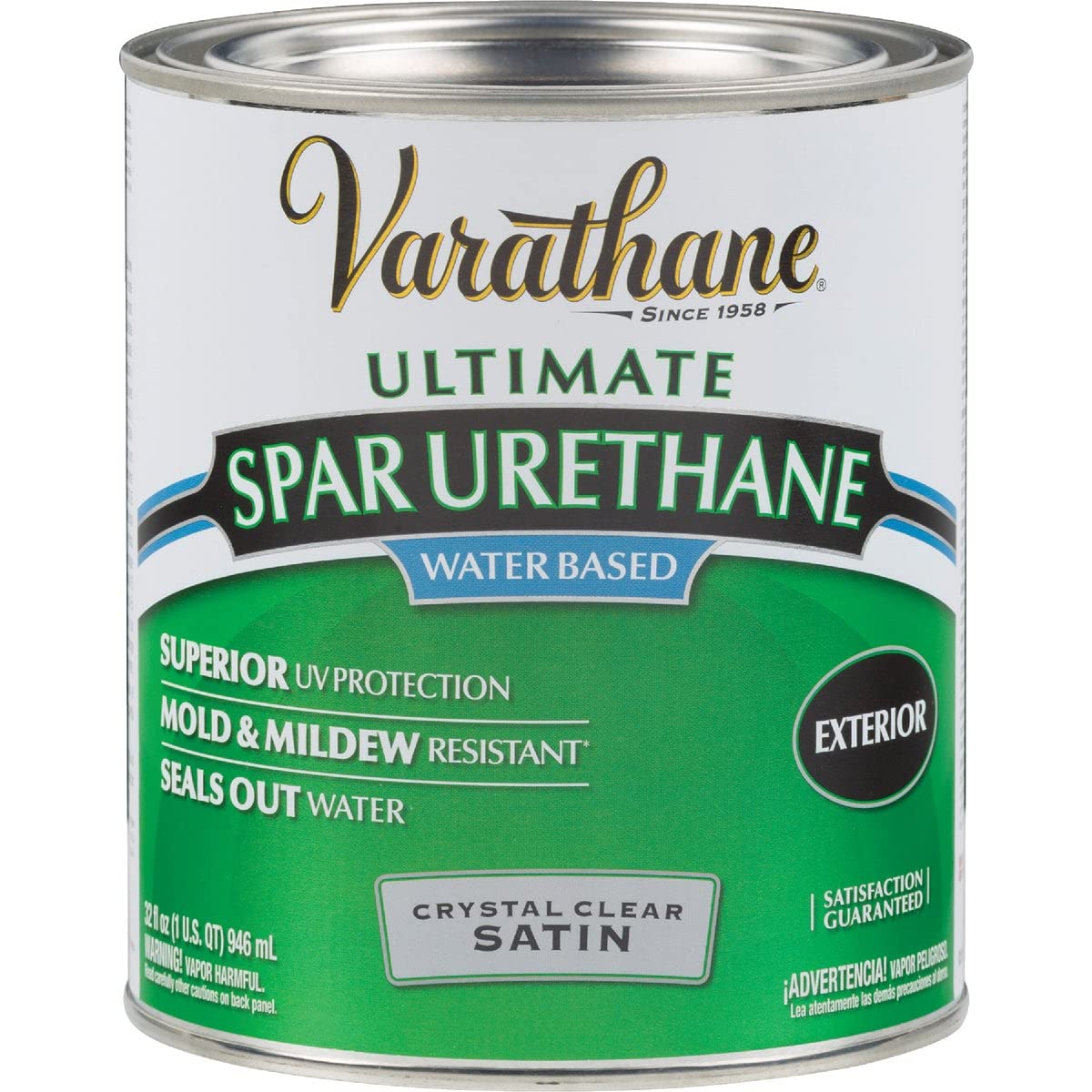 Varathane 250241H Ultimate Water-Based Spar Urethane, Quart, Crystal Clear Satin