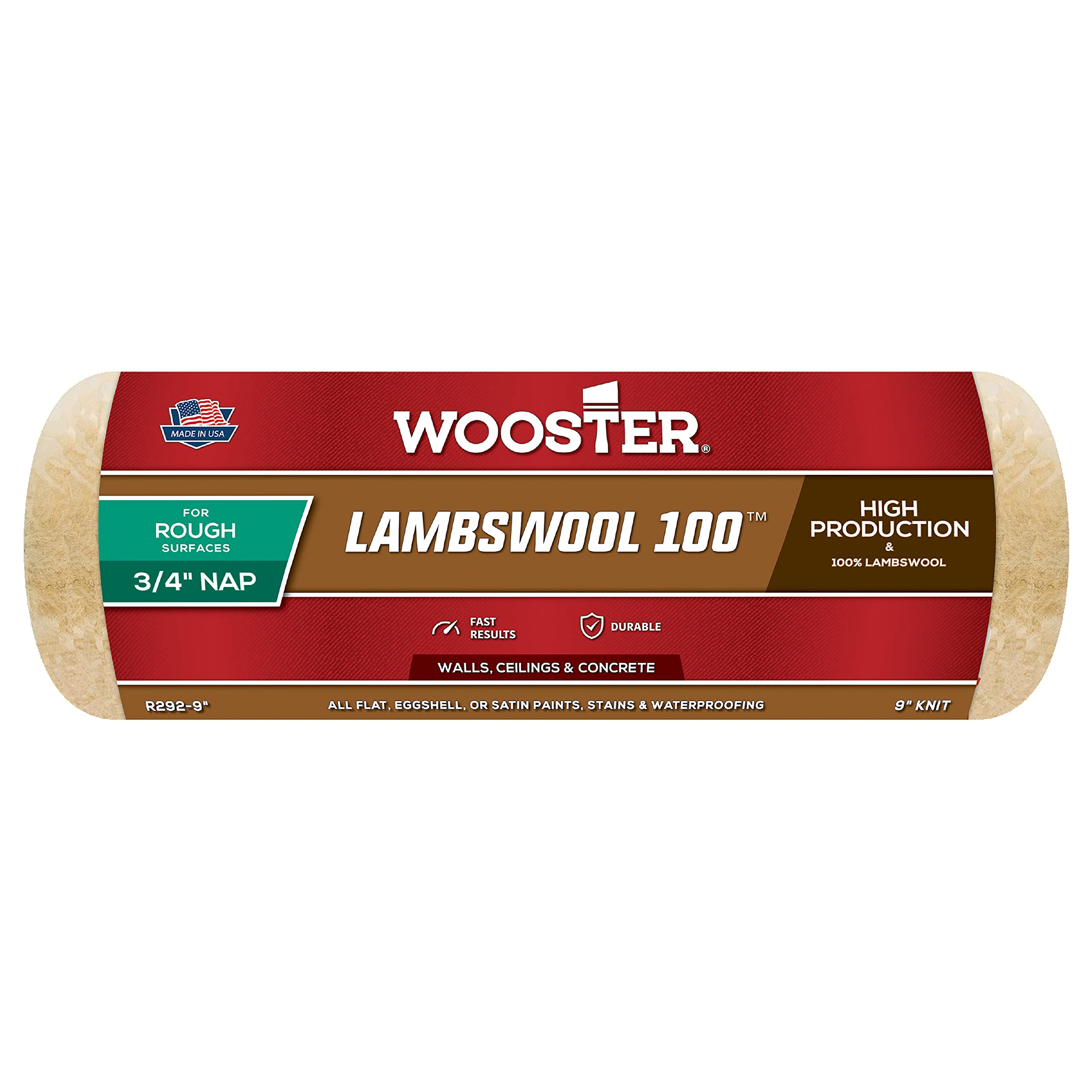 Wooster Brush R292-9 Lambswool 100 Roller Cover, 3/4-Inch Nap, 9-Inch