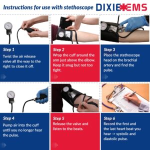 Dixie EMS Aneroid Sphygmomanometer Kit, Manual Blood Pressure Monitor Set with 5 Cuffs for Infant, Child, Adult, Large Adult, Thigh, & Carrying Case – Blue