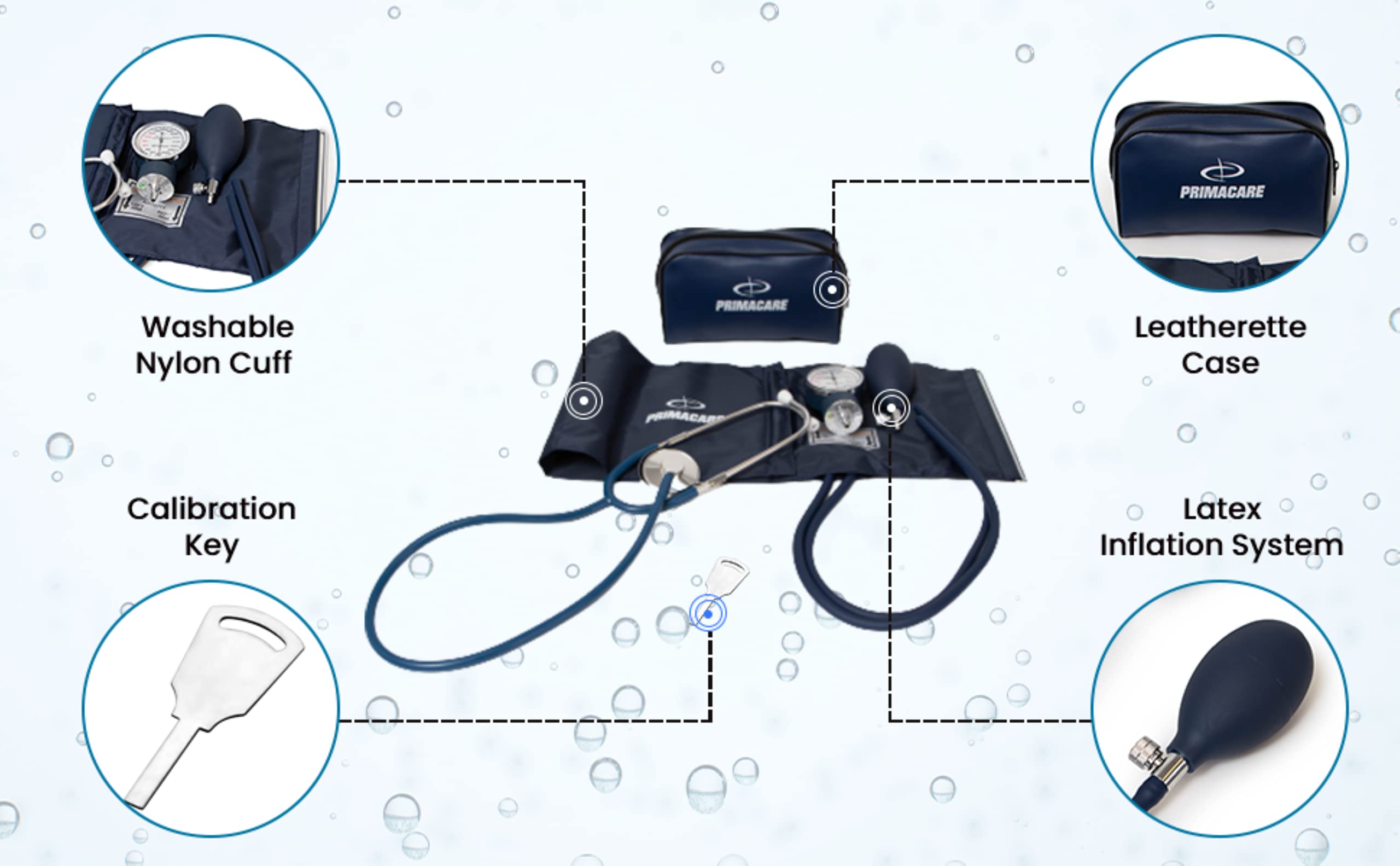 PrimaCare Medical Supplies DS-9196 Professional Classic Series Large Adult Size Manual Blood Pressure Kit, Long Lasting Latex Inflation System with D-Ring Cuff and Stethoscope, Navy, Large Adult