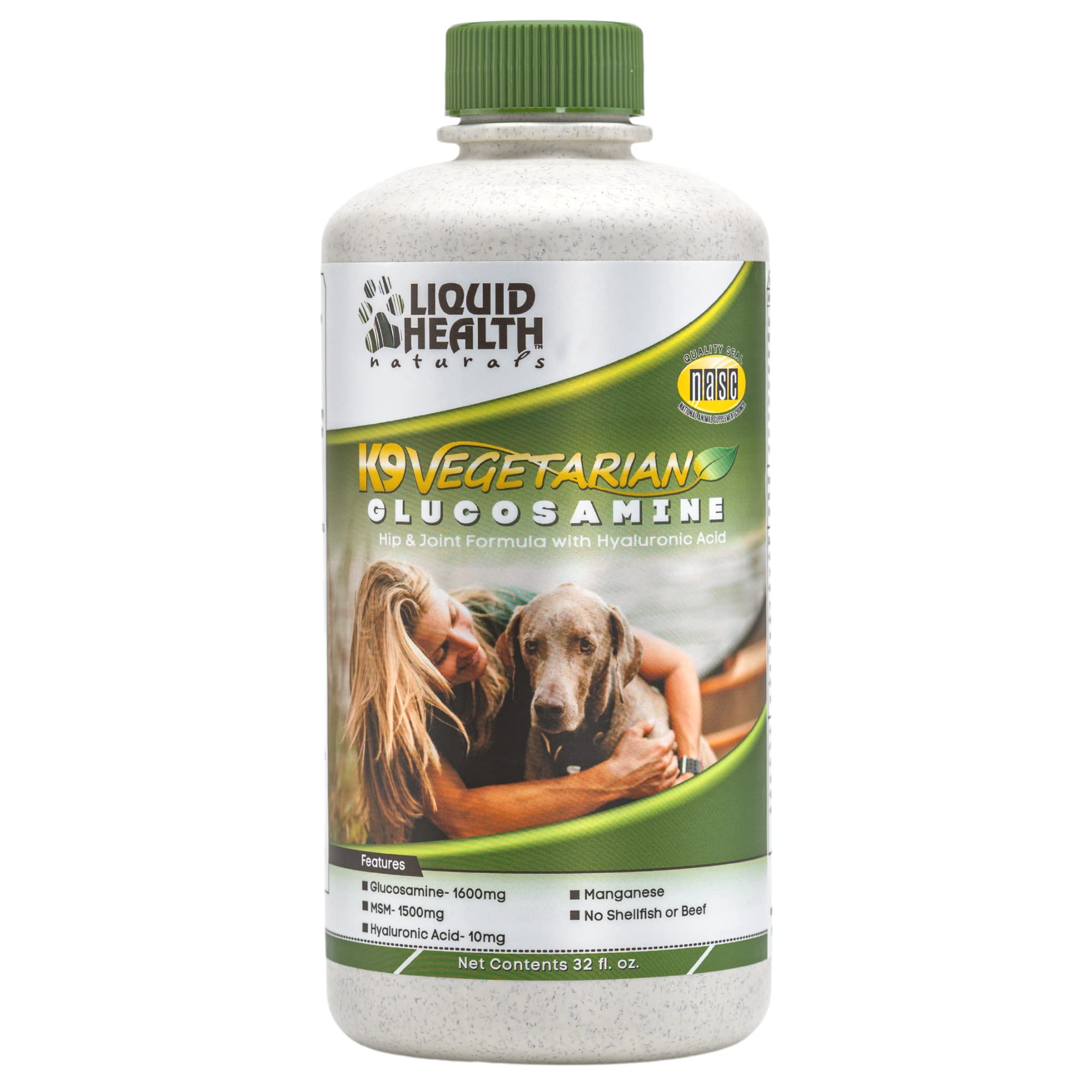 LIQUIDHEALTH 32 Oz K9 Vegetarian Liquid Glucosamine for All Dogs Canines - Chondroitin, MSM, Omega 3, Anti Oxidants Hyaluronic Acid – Joint Health, Dog Vitamins Hip Joint Juice, Joint Oil