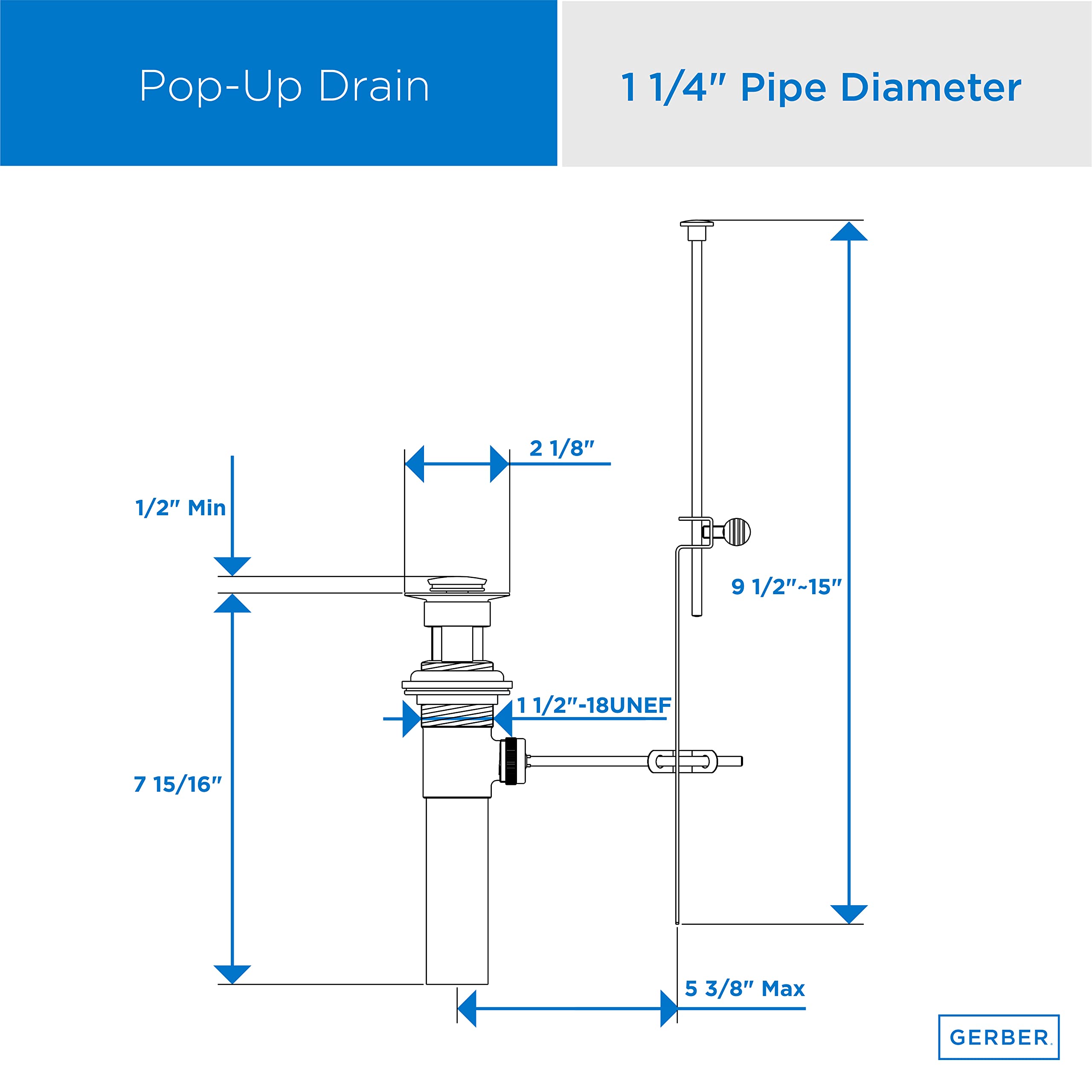 Danze D495002 1-1/4-Inch Metal Pop-Up Drain Assembly with Lift Rod and Overflow, Chrome