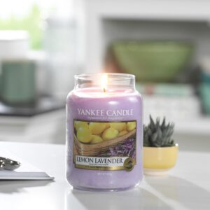 Yankee Candle Lemon Lavender Scented, Classic 22oz Large Jar Single Wick Candle, Over 110 Hours of Burn Time, Ideal for Gifting, Events, and Home Fragrance