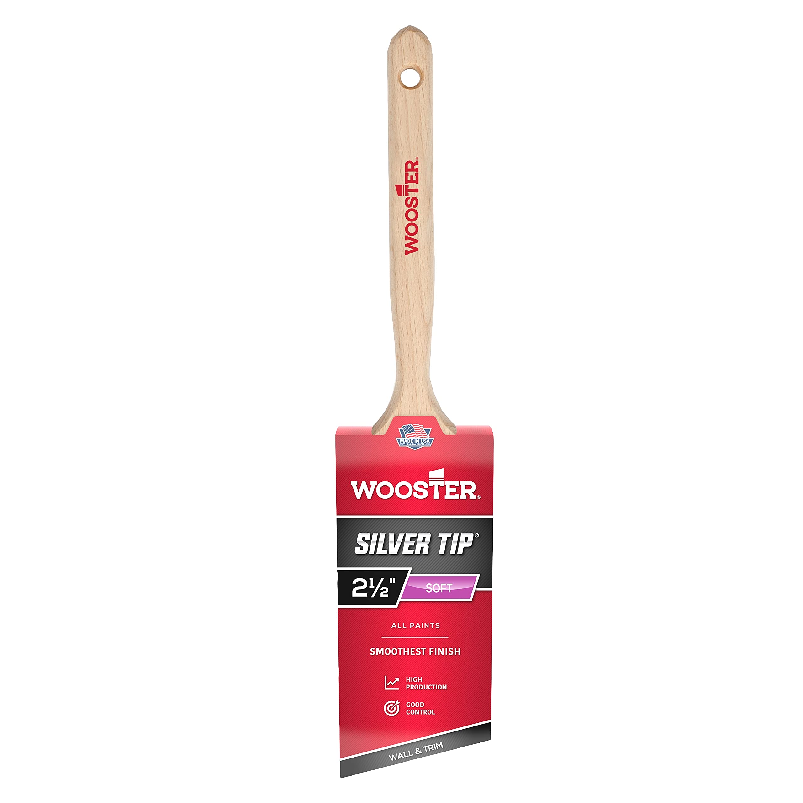 Wooster Brush 5221-2 1/2 5221-2-1/2 Tip Angle Sash Paintbrush, 2-1/2-Inch, 2-1/2 Inch, White,Silver